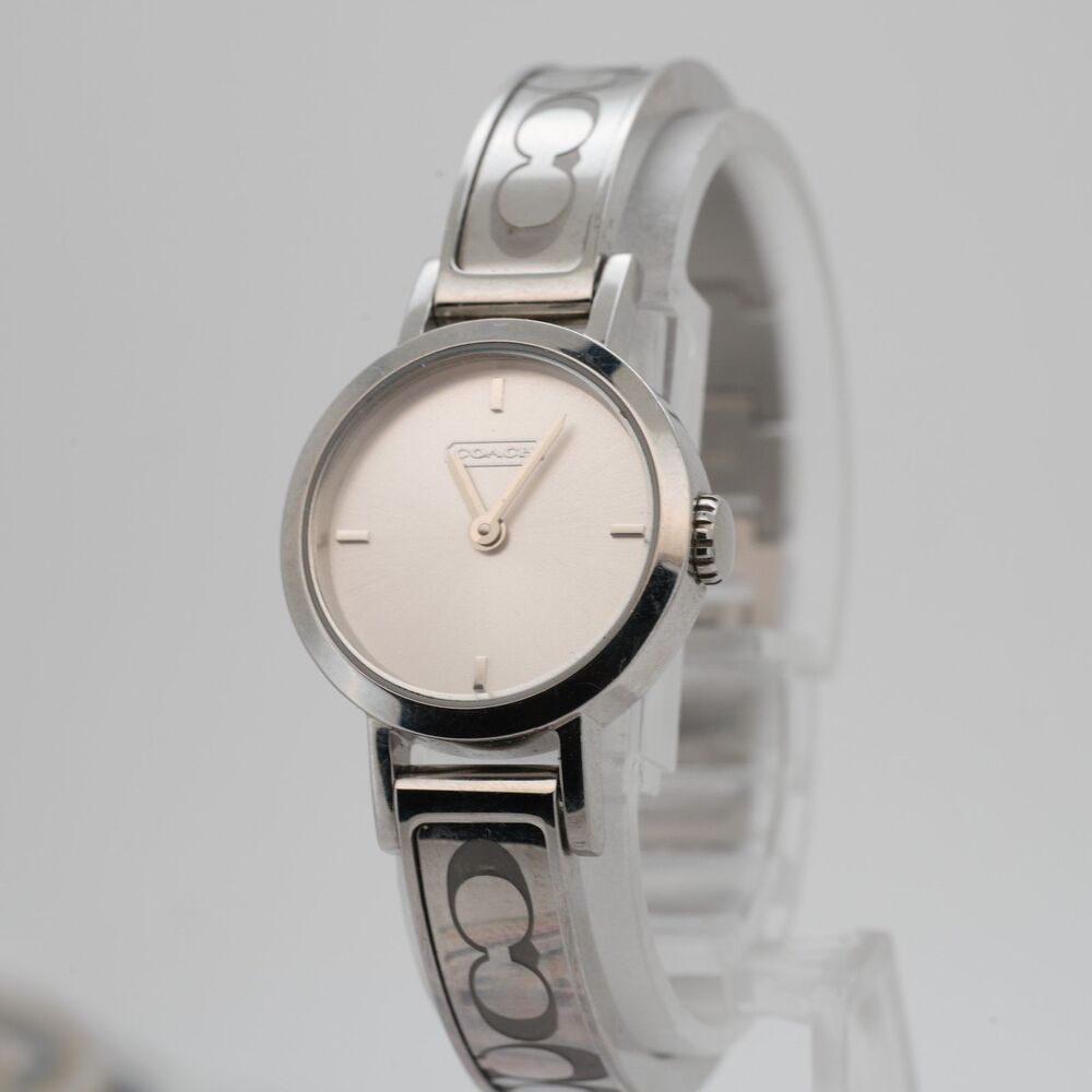 Coach Bangle Watch Silver Tone 22mm Swiss Quartz Bracelet Watch Running